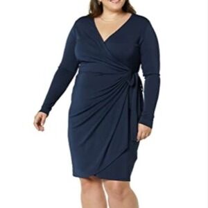 Amazon Essentials Women's Long Sleeve V Neck Wrap Dress 2XL Navy Blue XXL